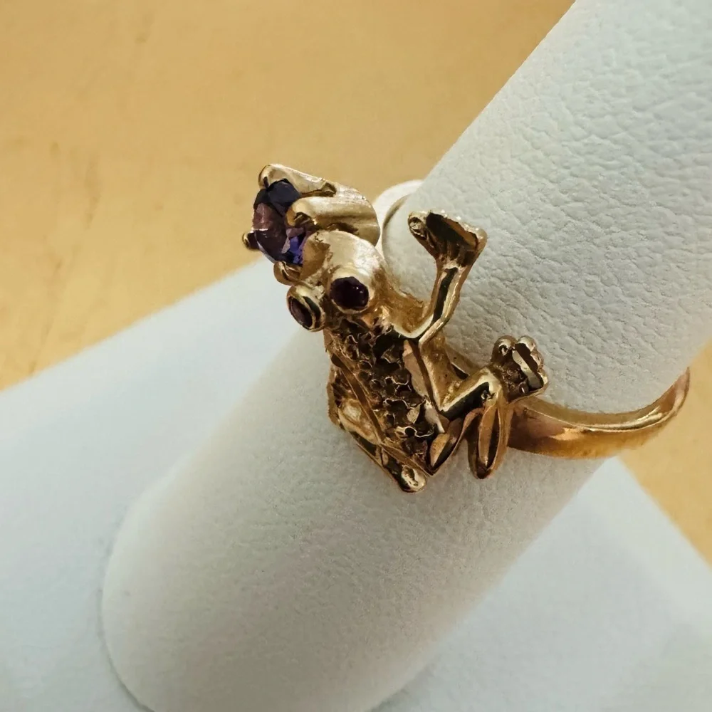 14K Yellow Gold Vintage Frog Ring Novelty Statement size 7